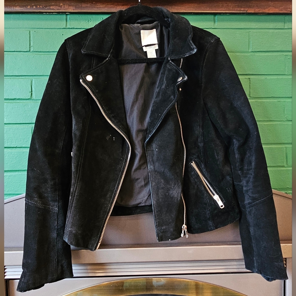 Black Genuine Suede Moto Jacket - Women